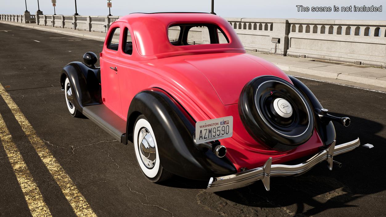 3D 1936 Ford V8 Coupe Red Simple Interior model