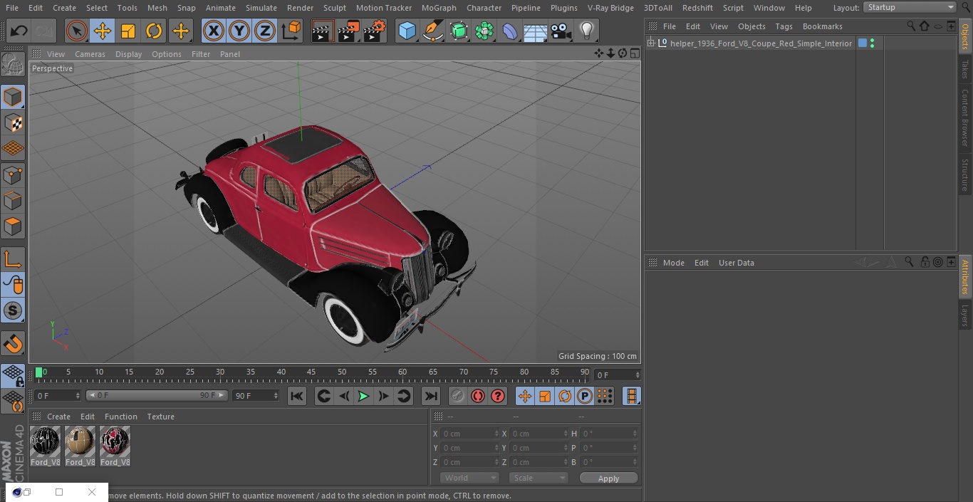 3D 1936 Ford V8 Coupe Red Simple Interior model