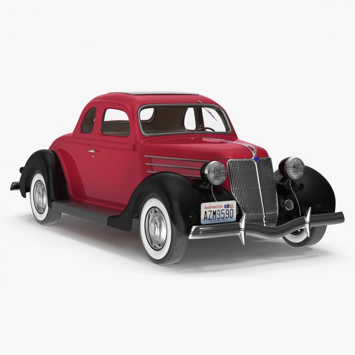 3D 1936 Ford V8 Coupe Red Simple Interior model