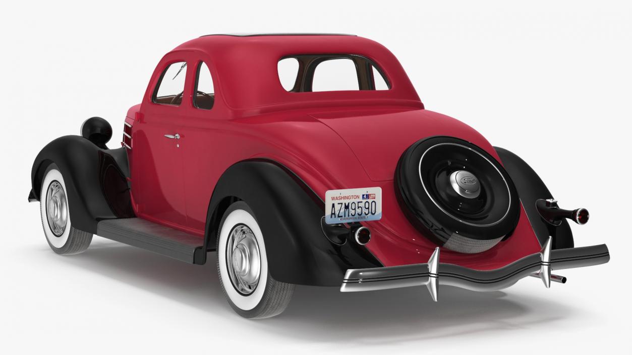 3D 1936 Ford V8 Coupe Red Simple Interior model