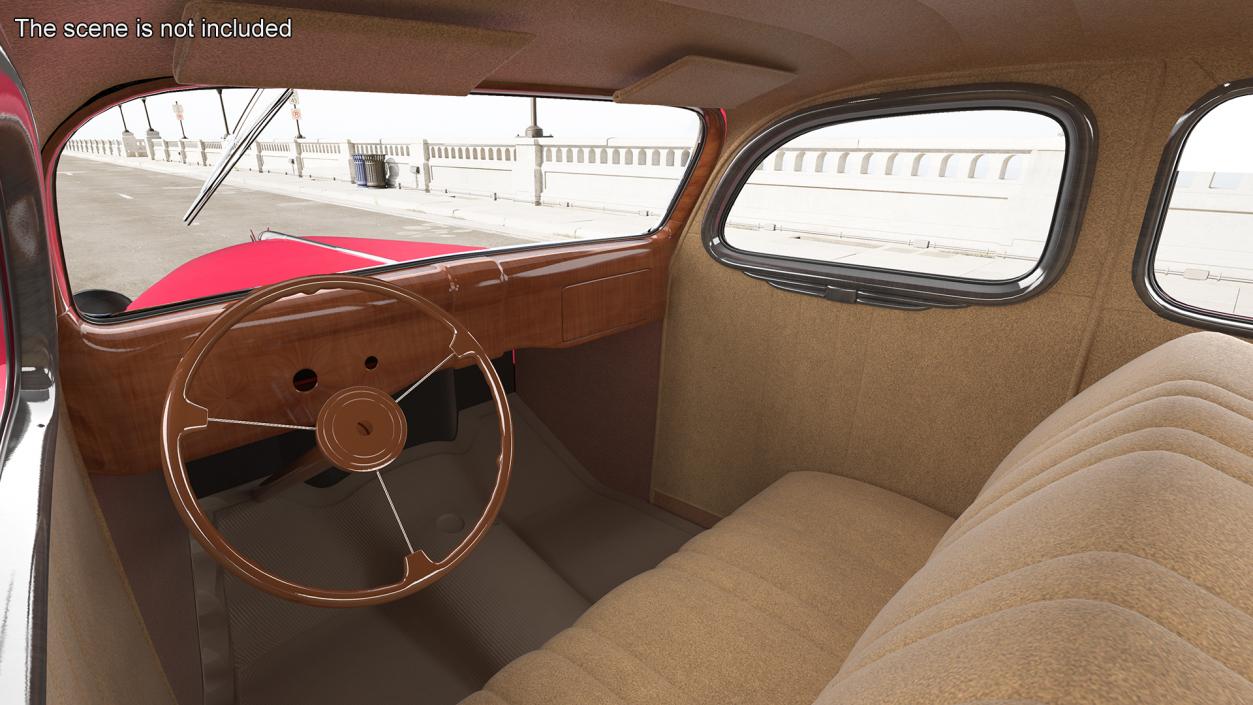 3D 1936 Ford V8 Coupe Red Simple Interior model