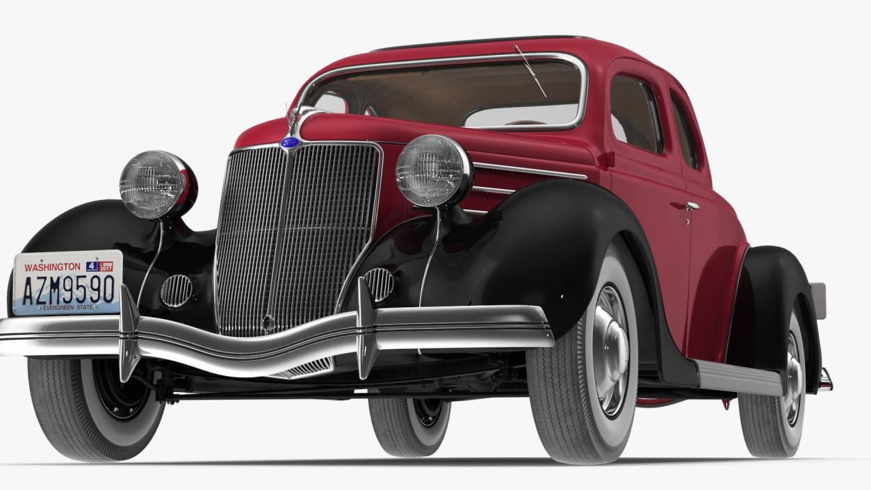 3D 1936 Ford V8 Coupe Red Simple Interior model