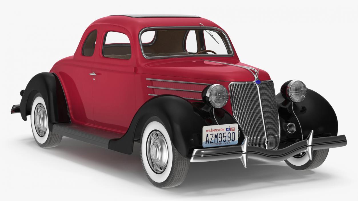 3D 1936 Ford V8 Coupe Red Simple Interior model