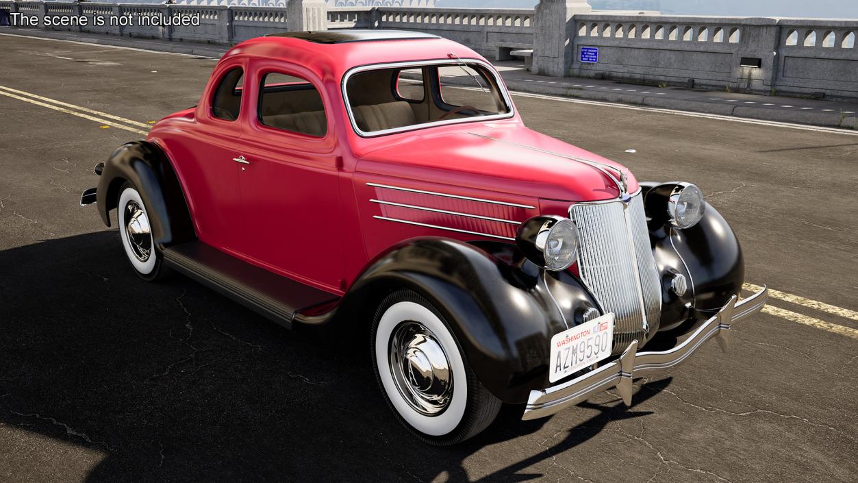 3D 1936 Ford V8 Coupe Red Simple Interior model