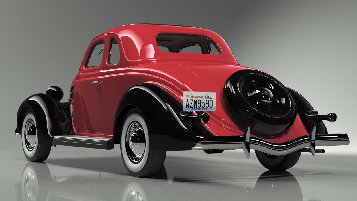 3D 1936 Ford V8 Coupe Red Simple Interior model