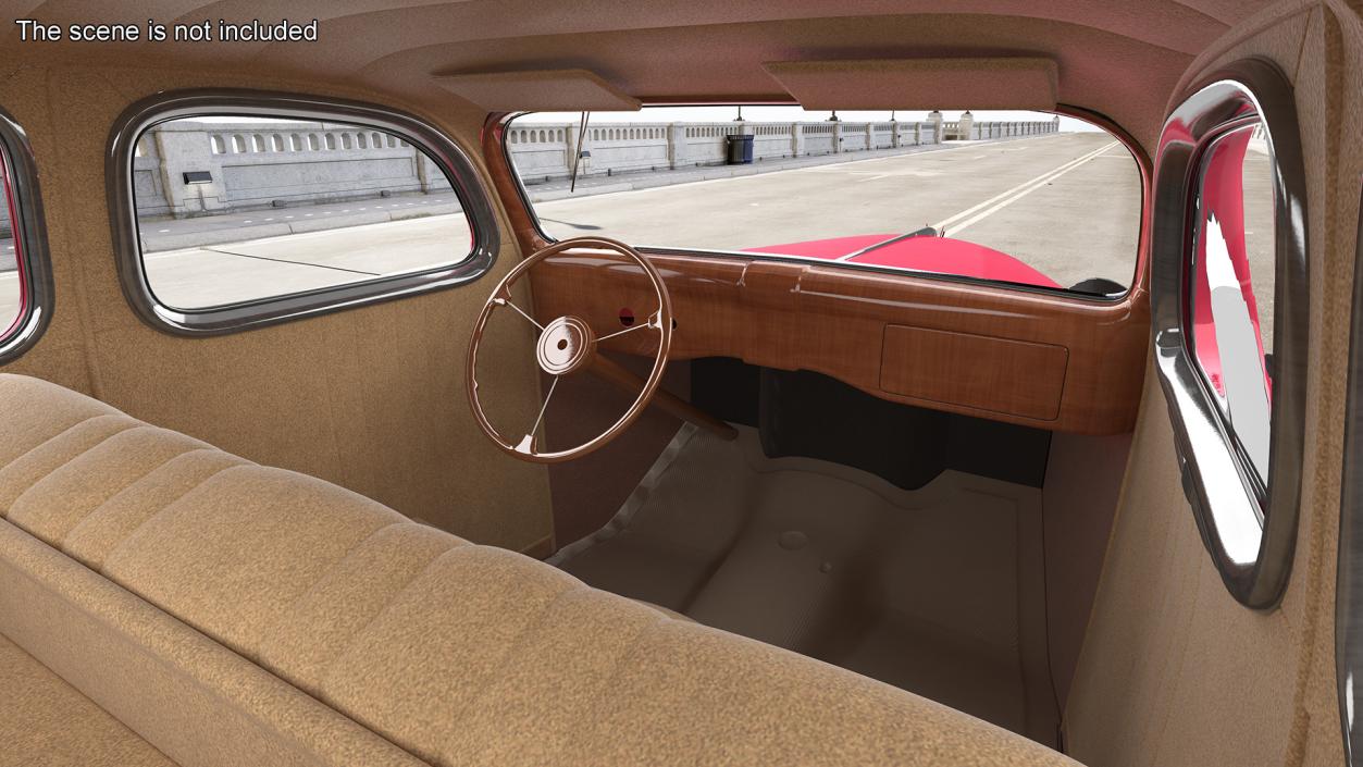 3D 1936 Ford V8 Coupe Red Simple Interior model