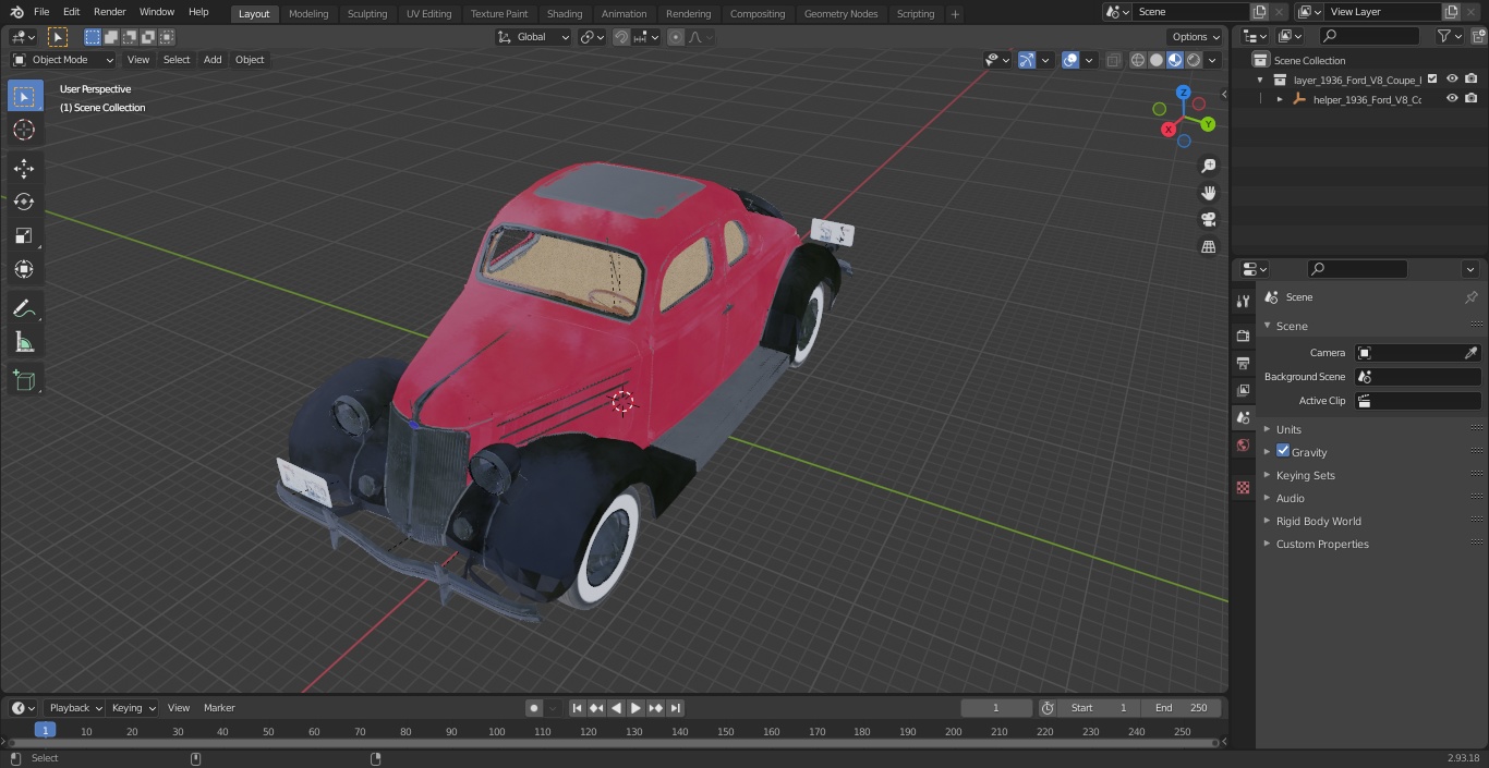 3D 1936 Ford V8 Coupe Red Simple Interior model