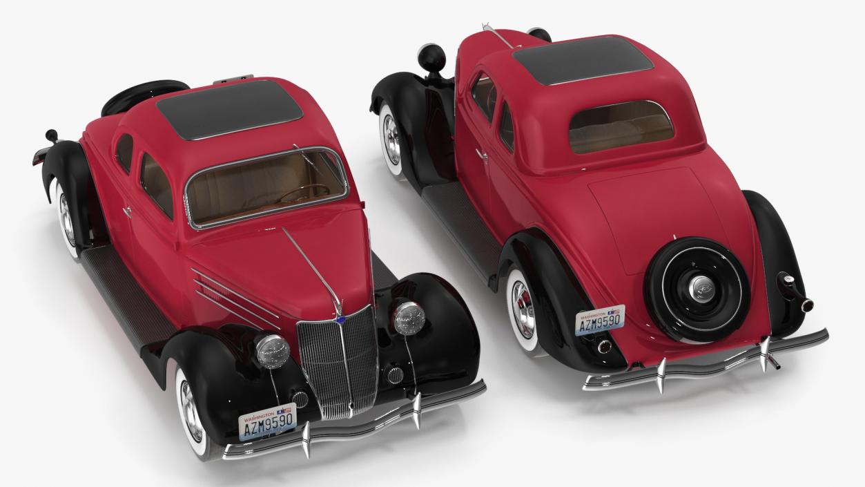 3D 1936 Ford V8 Coupe Red Simple Interior model