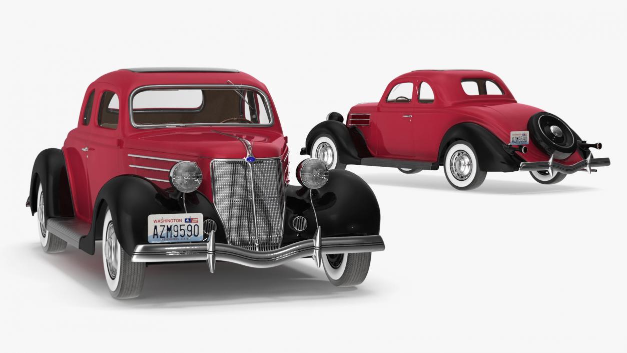 3D 1936 Ford V8 Coupe Red Simple Interior model