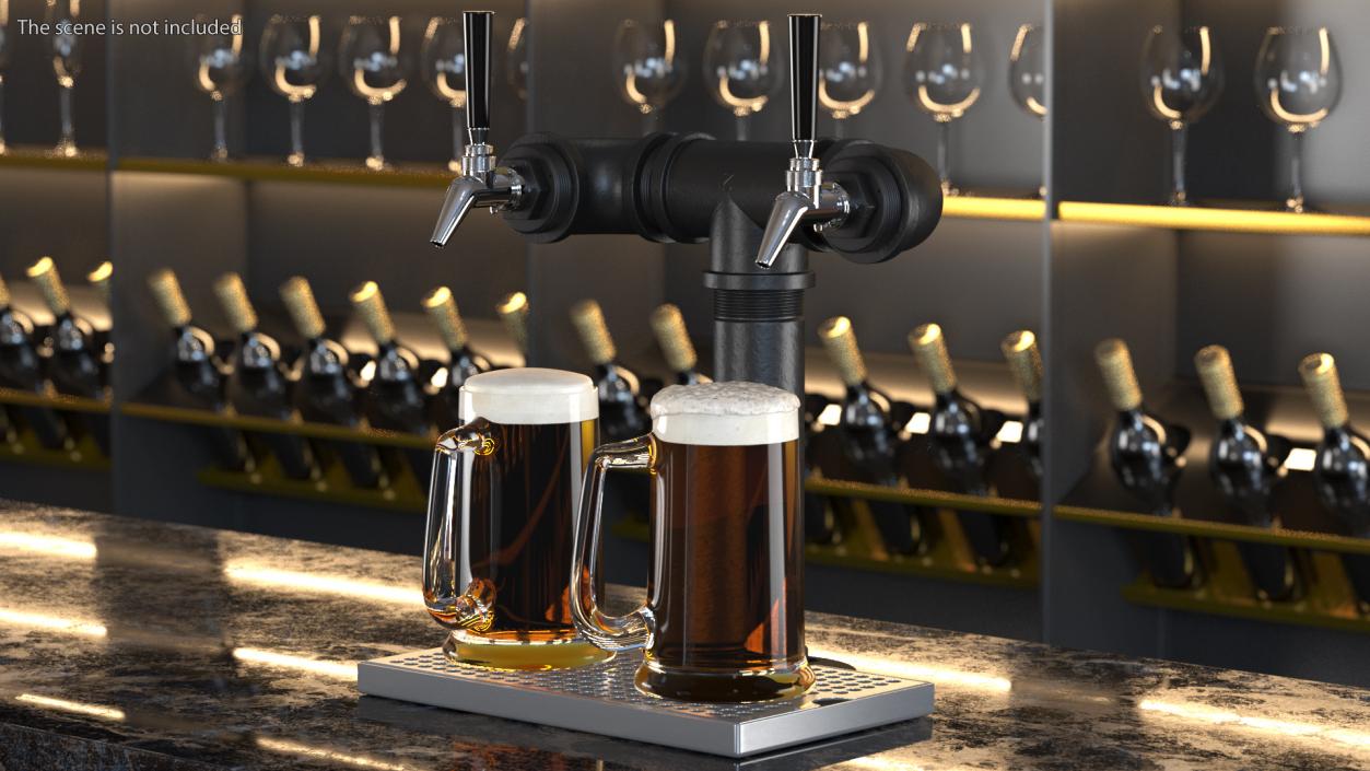 Black Iron Pipe Beer Tower Double Tap 3D