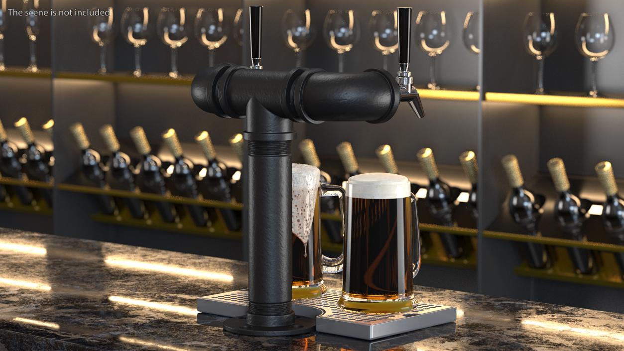 Black Iron Pipe Beer Tower Double Tap 3D