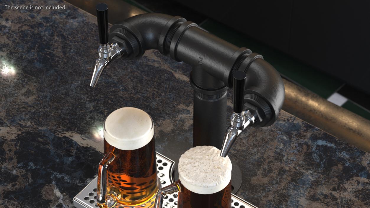 Black Iron Pipe Beer Tower Double Tap 3D