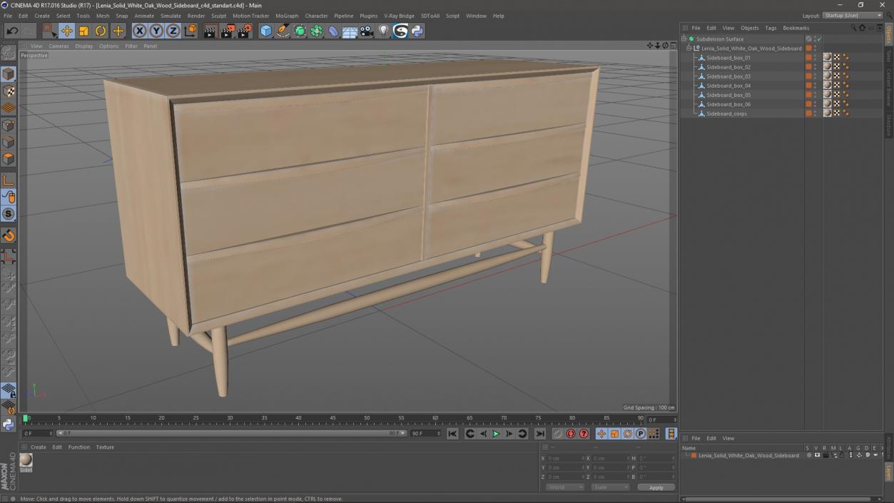 3D Lenia Solid White Oak Wood Sideboard