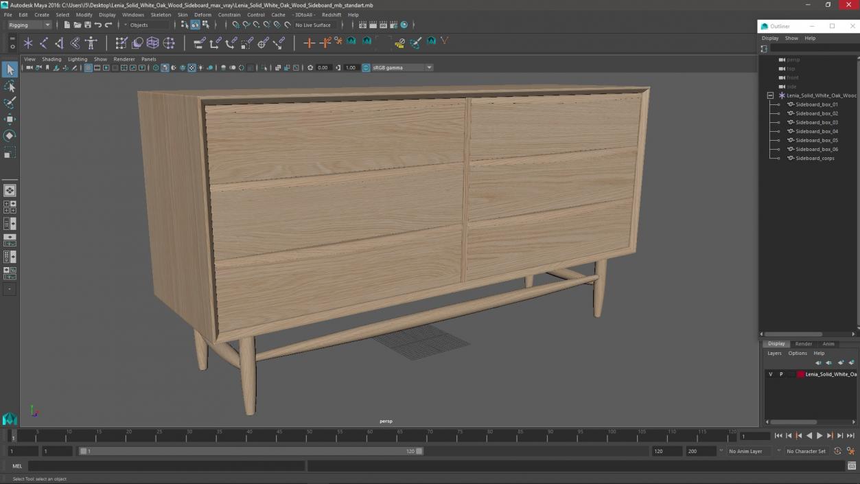 3D Lenia Solid White Oak Wood Sideboard