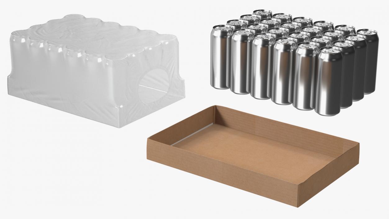 3D Transparent Pack with 24pcs 500ml Aluminium Cans model