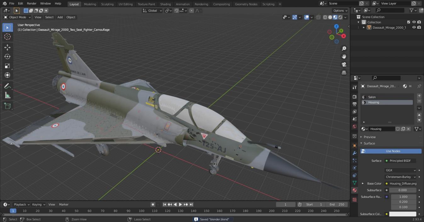 3D Dassault Mirage 2000 Two Seat Fighter Camouflage model