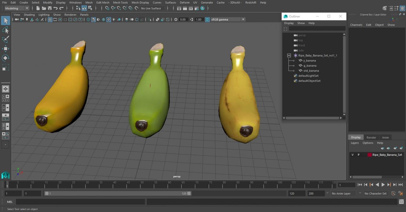 3D model Ripe Baby Banana Set