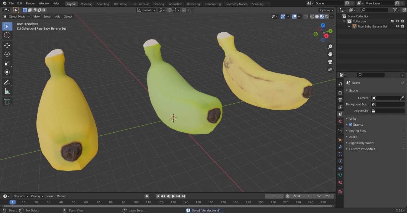 3D model Ripe Baby Banana Set