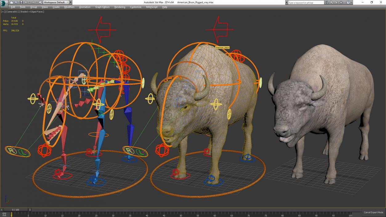 3D American Bison Rigged