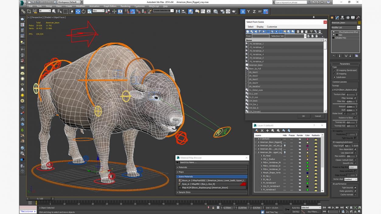 3D American Bison Rigged