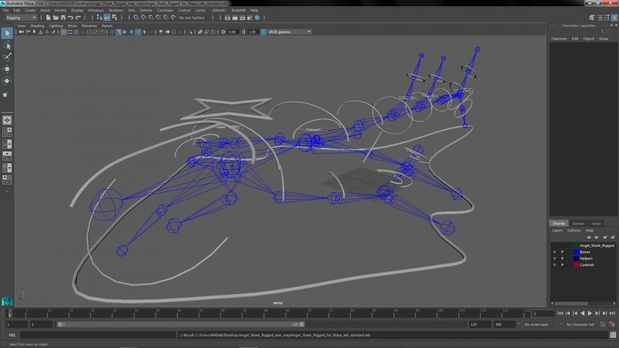 Angel Shark Rigged for Maya 3D