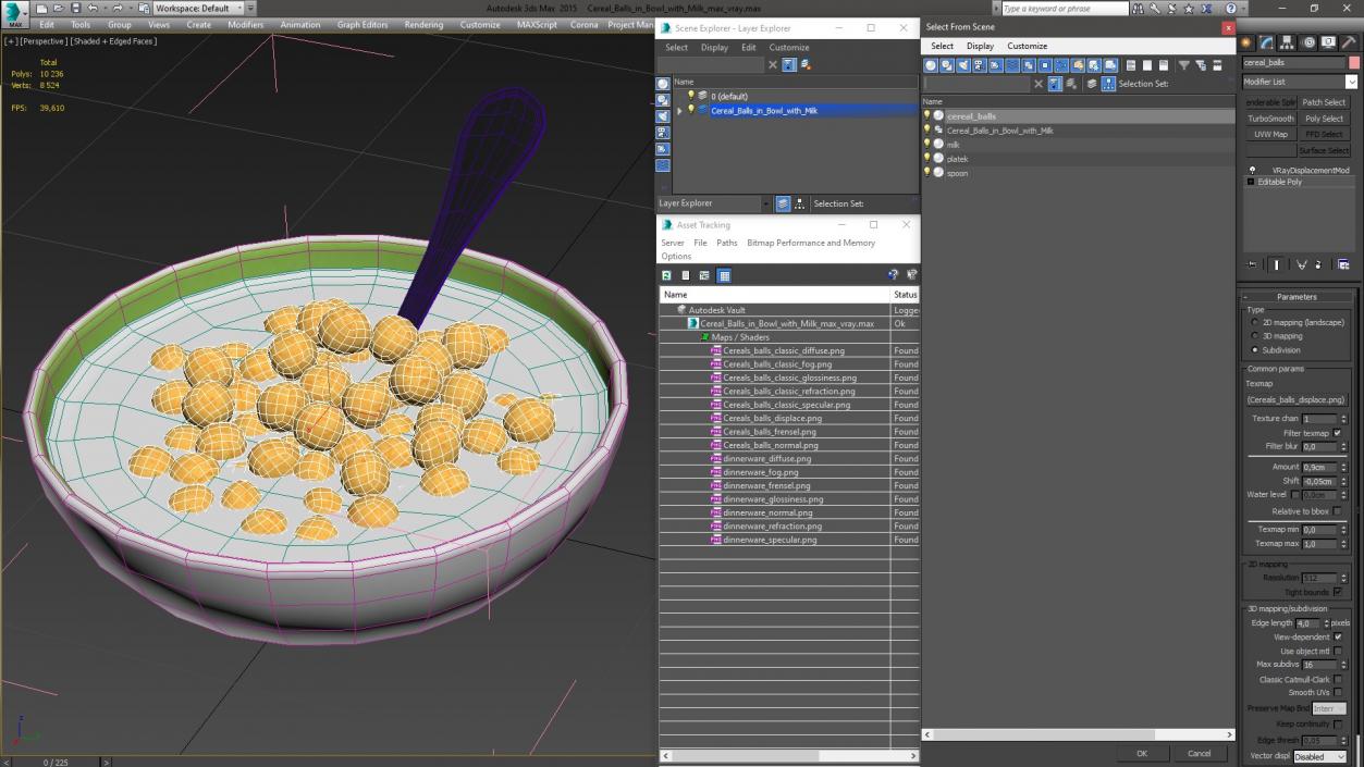 3D model Cereal Balls in Bowl with Milk