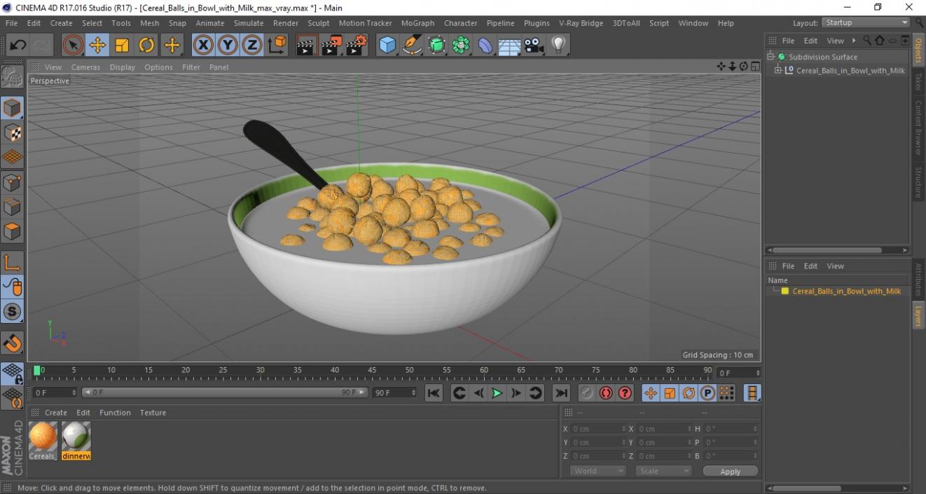 3D model Cereal Balls in Bowl with Milk