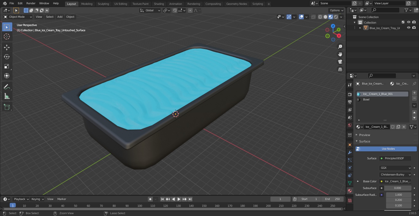 Blue Ice Cream Tray Untouched Surface 3D