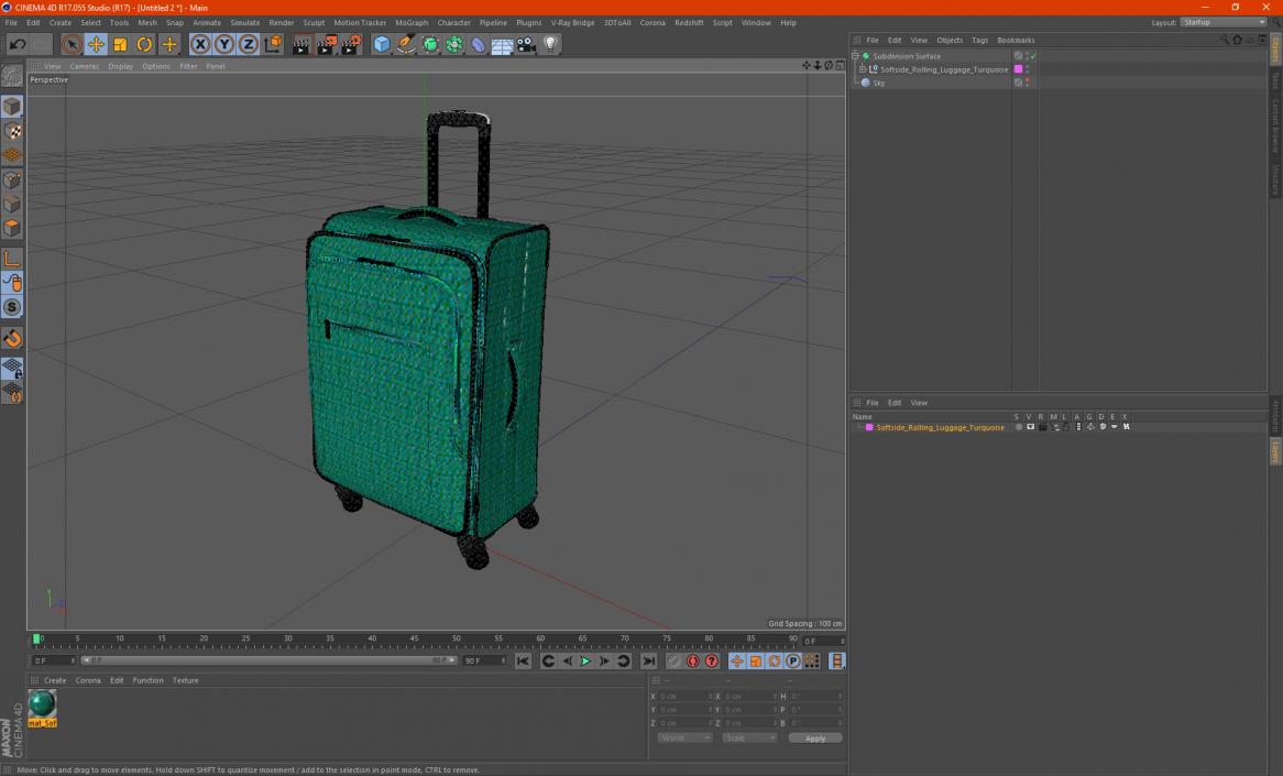 Softside Rolling Luggage Turquoise 3D model