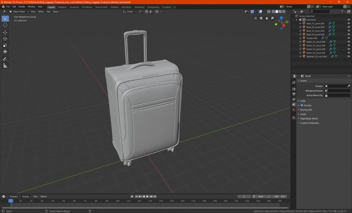 Softside Rolling Luggage Turquoise 3D model