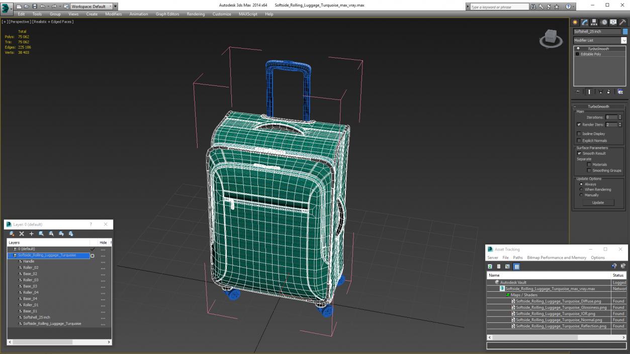 Softside Rolling Luggage Turquoise 3D model