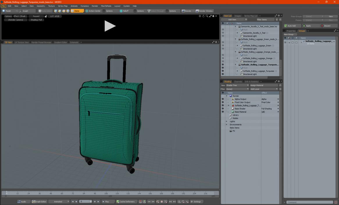 Softside Rolling Luggage Turquoise 3D model