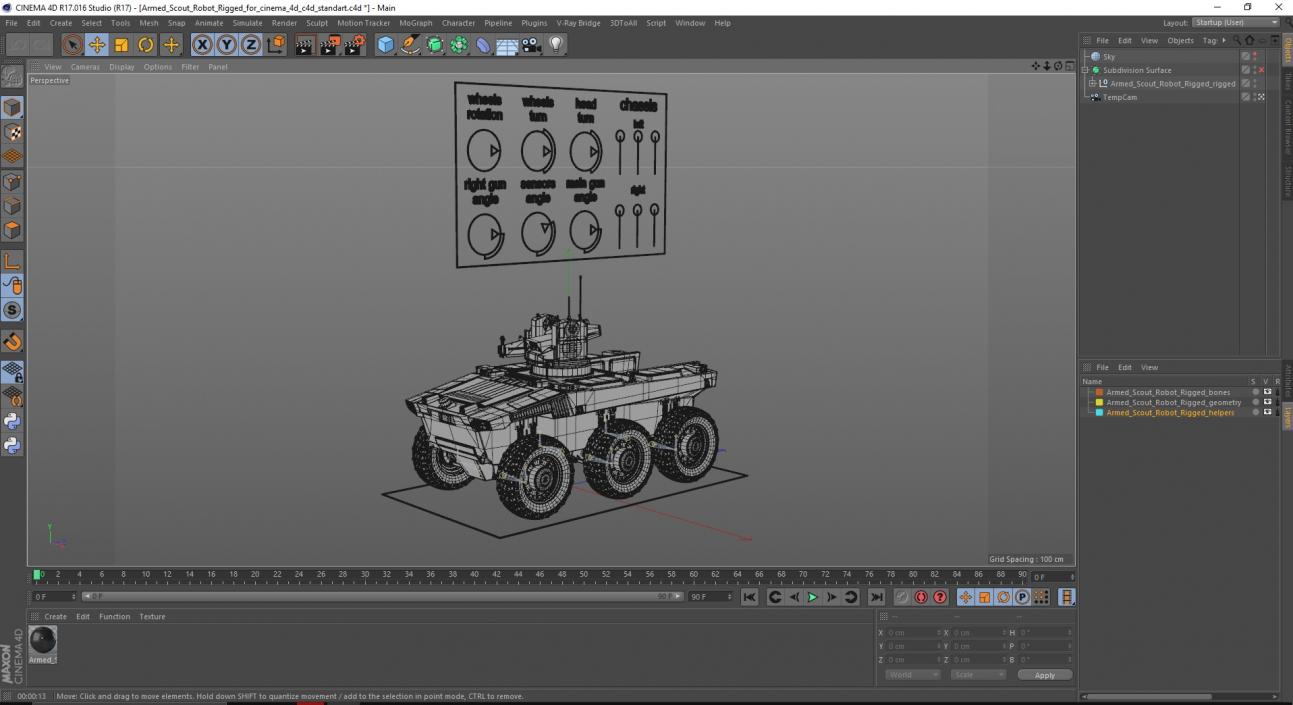 3D Armed Scout Robot Rigged for Cinema 4D model