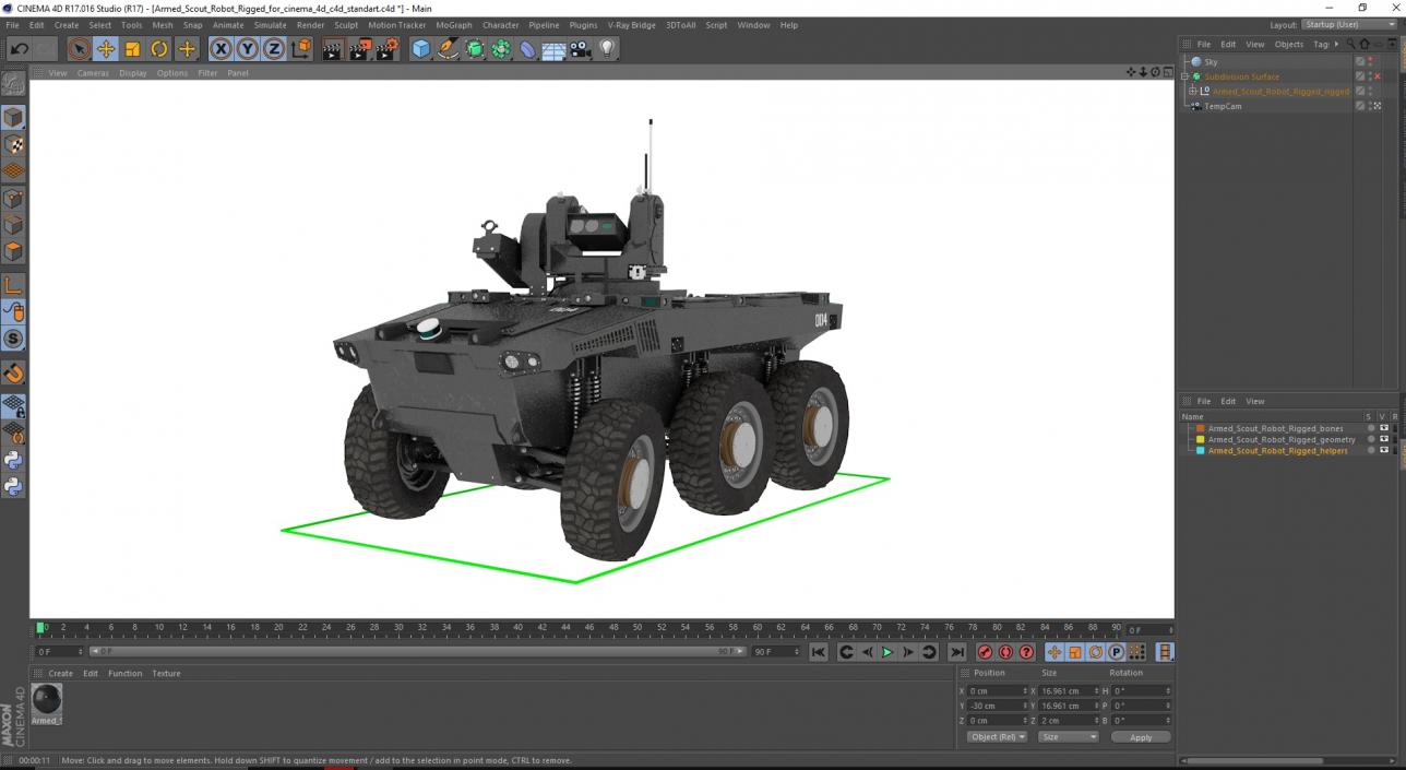 3D Armed Scout Robot Rigged for Cinema 4D model