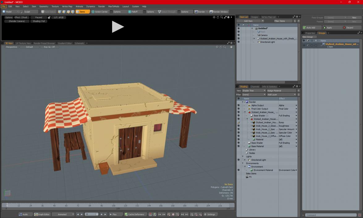 3D Stylized Arabian House with Sheds and Bench model