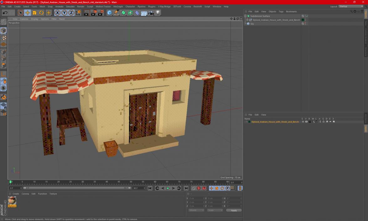 3D Stylized Arabian House with Sheds and Bench model