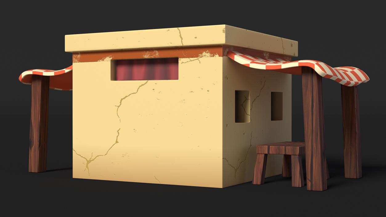 3D Stylized Arabian House with Sheds and Bench model