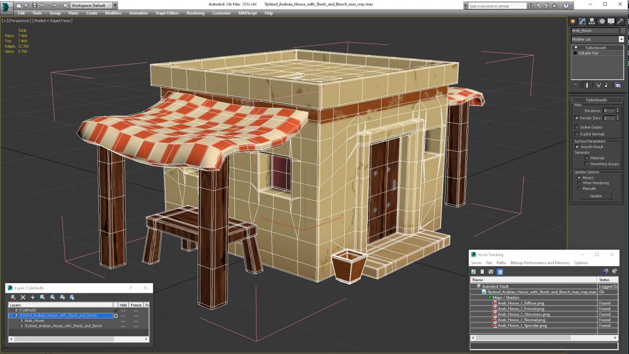 3D Stylized Arabian House with Sheds and Bench model