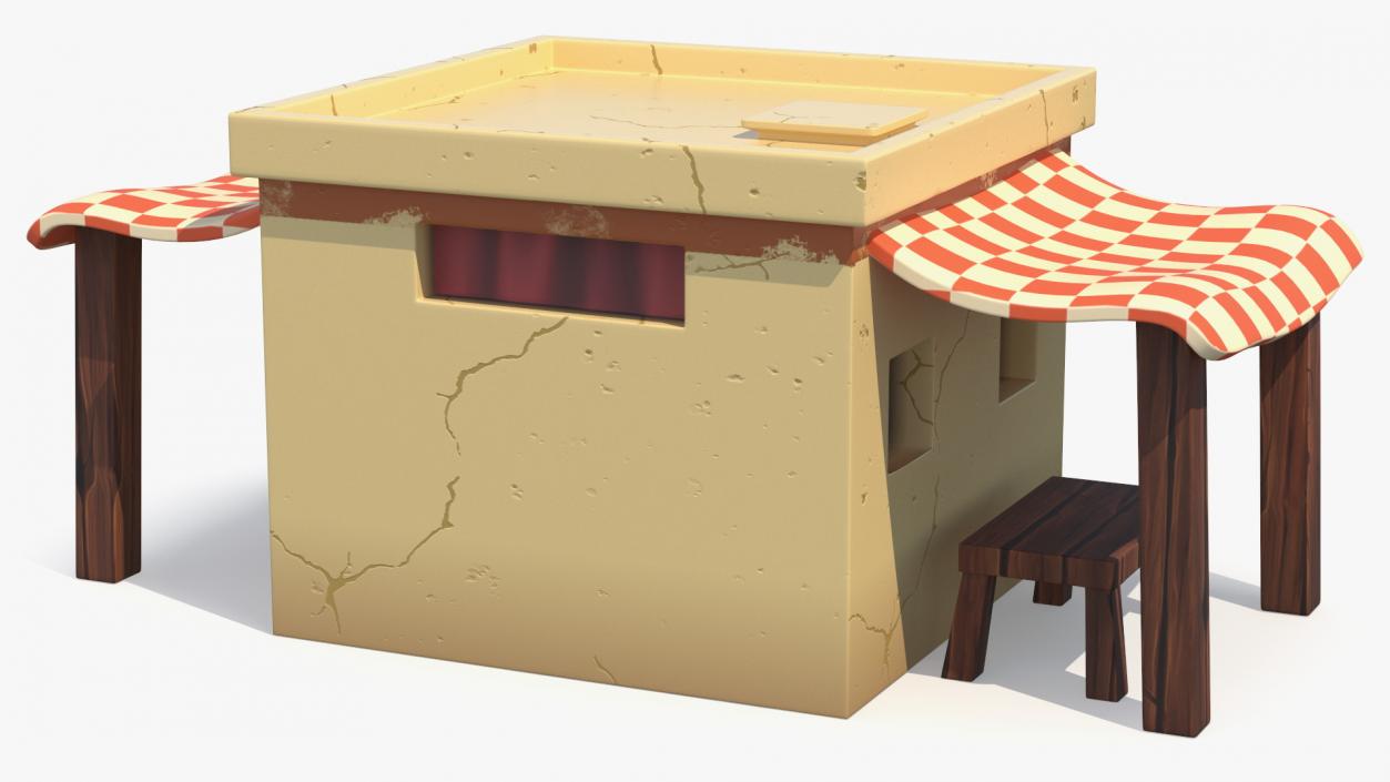 3D Stylized Arabian House with Sheds and Bench model