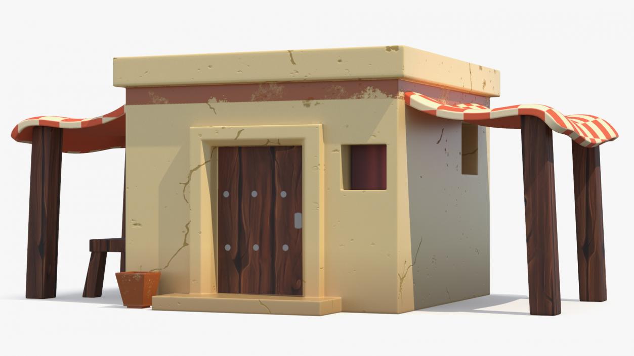 3D Stylized Arabian House with Sheds and Bench model