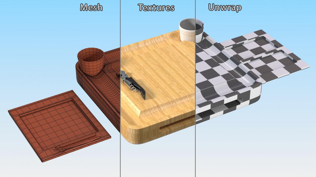 Bamboo Charcuterie Boards Set 3D model