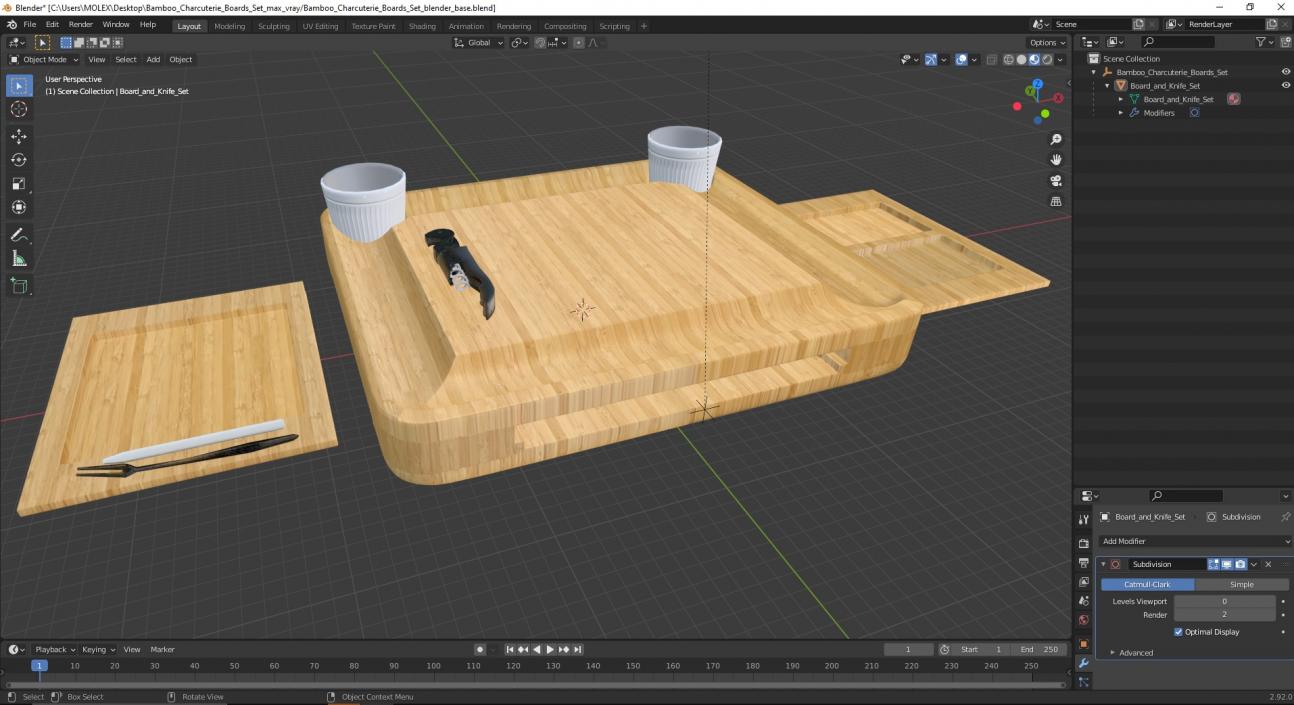 Bamboo Charcuterie Boards Set 3D model