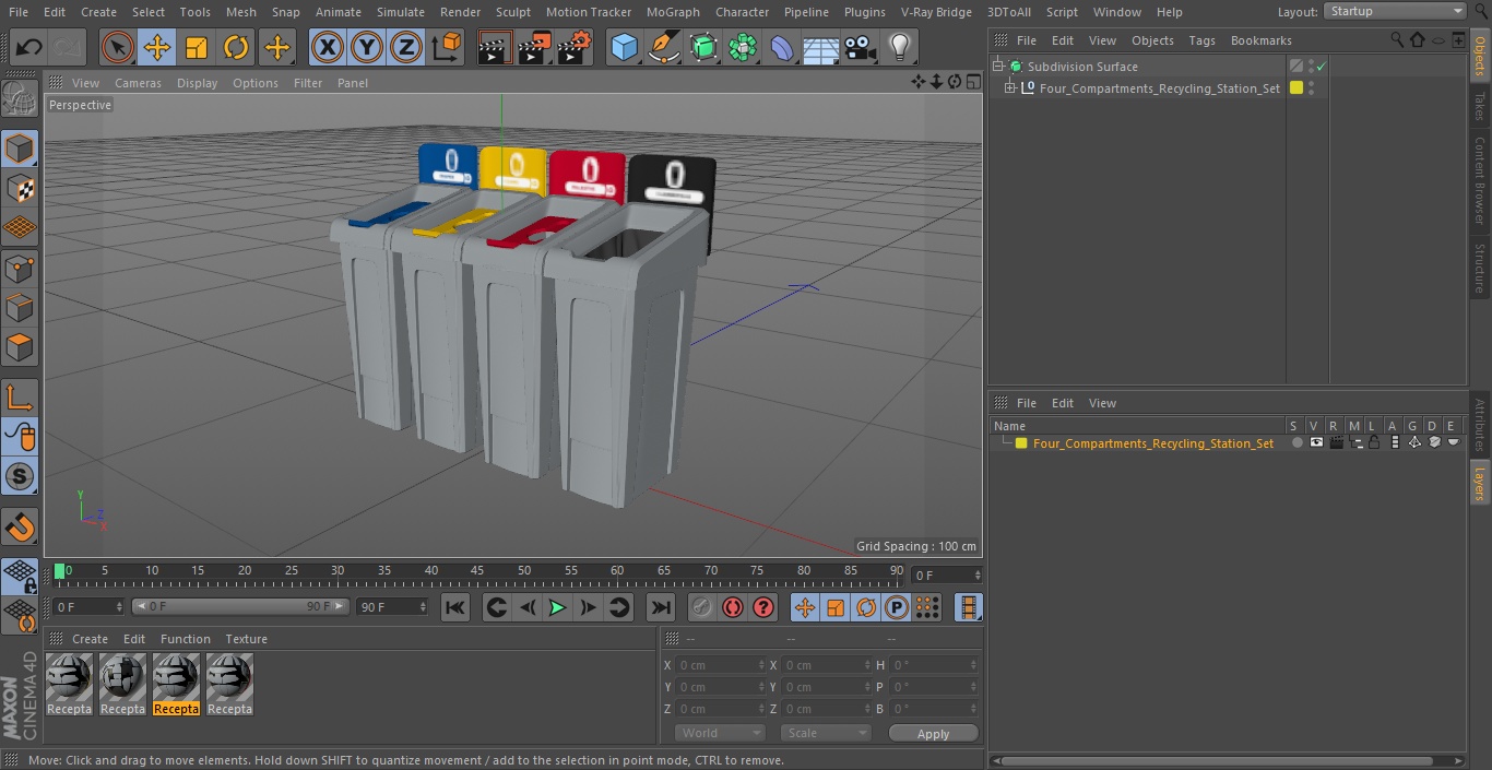 Four Compartments Recycling Station Set 3D model