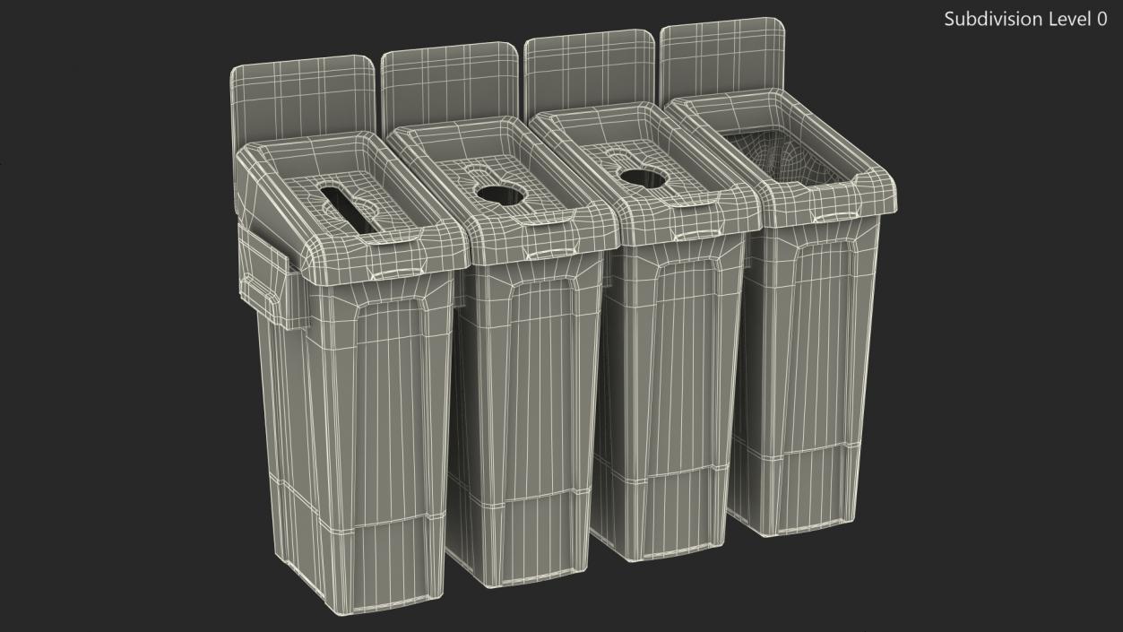 Four Compartments Recycling Station Set 3D model