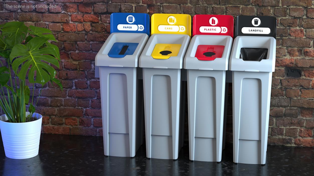 Four Compartments Recycling Station Set 3D model