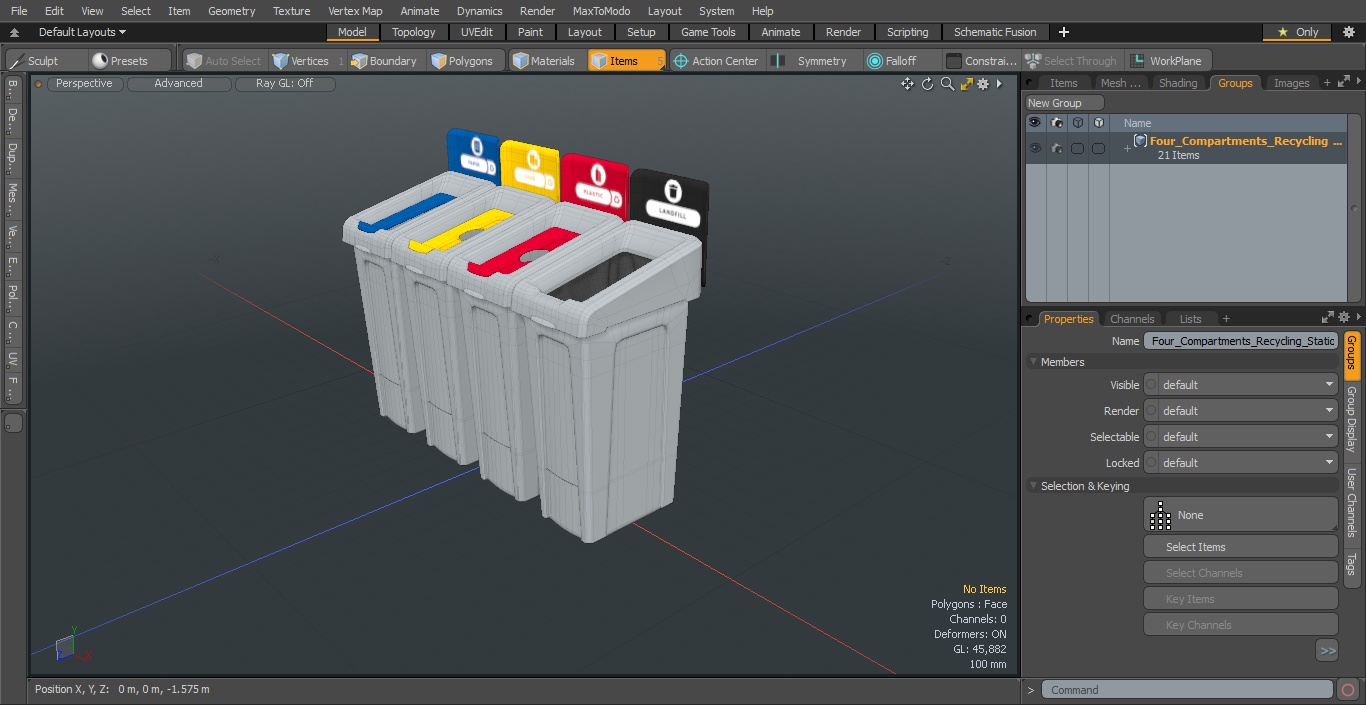 Four Compartments Recycling Station Set 3D model