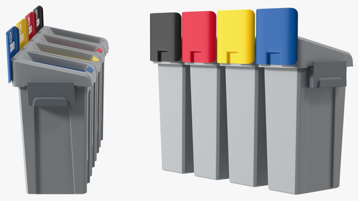 Four Compartments Recycling Station Set 3D model