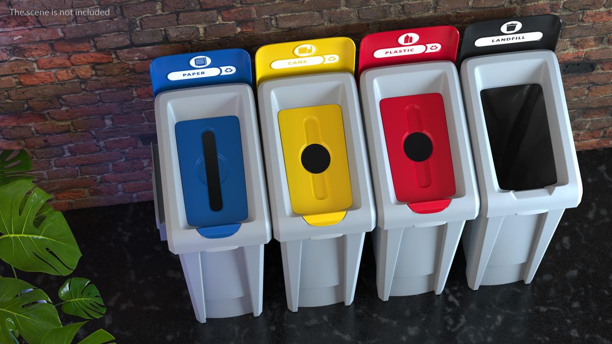 Four Compartments Recycling Station Set 3D model