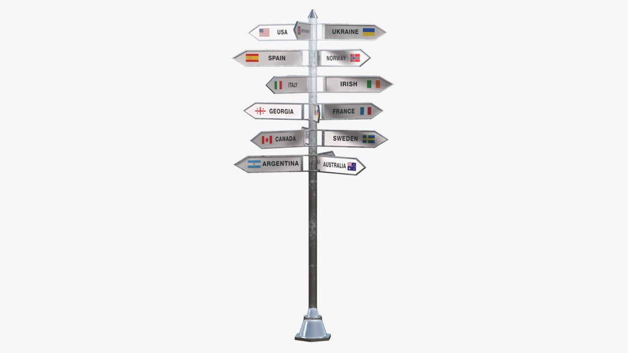 3D Travel Signpost with Various Countries model