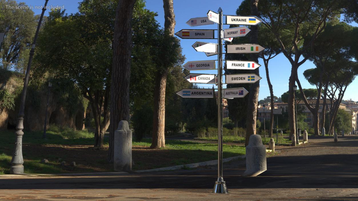 3D Travel Signpost with Various Countries model